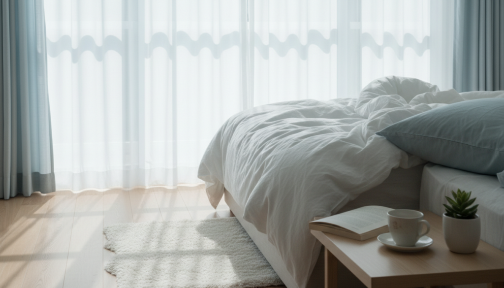 朝早く目が覚める早朝覚醒の状態をイメージした寝室