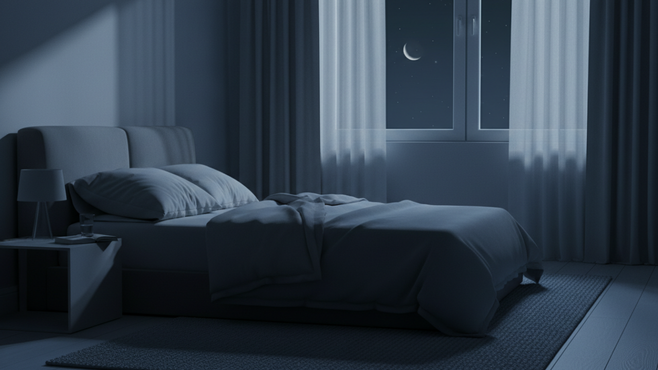 眠れない原因がわからず、夜の静かな寝室で眠れないイメージ