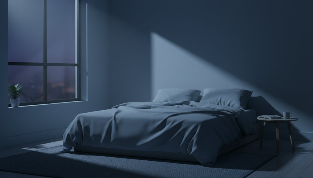 眠れない原因がわからず悩む夜の寝室イメージ