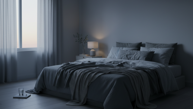 眠れない原因としてストレスや不眠をイメージした寝室のアイキャッチ