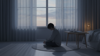 ストレスが原因で眠れず悩む様子をイメージした夜の室内