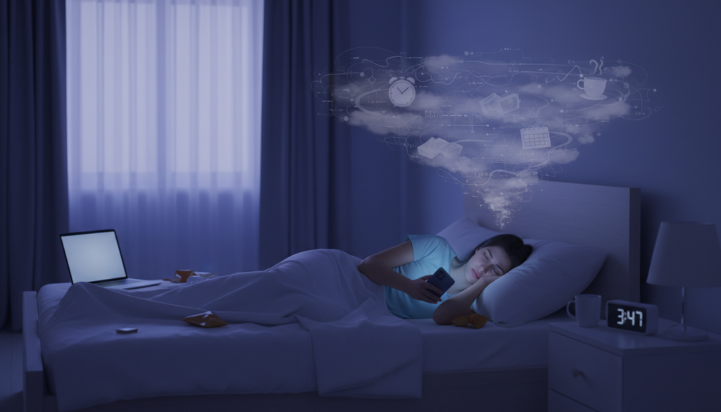 眠りが浅い理由となるストレスや生活習慣のイメージ