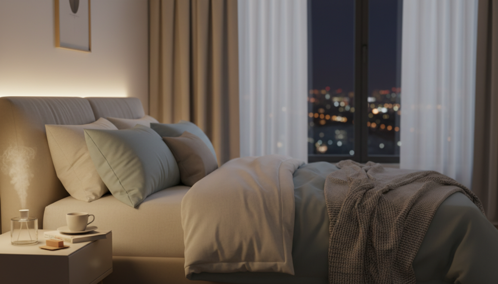 眠りが浅いときの改善のヒントをイメージした寝室