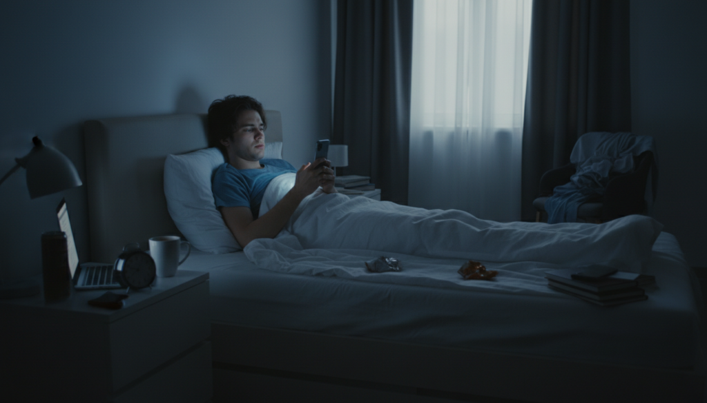 寝つきが悪い人に多い特徴をイメージした夜の寝室の様子