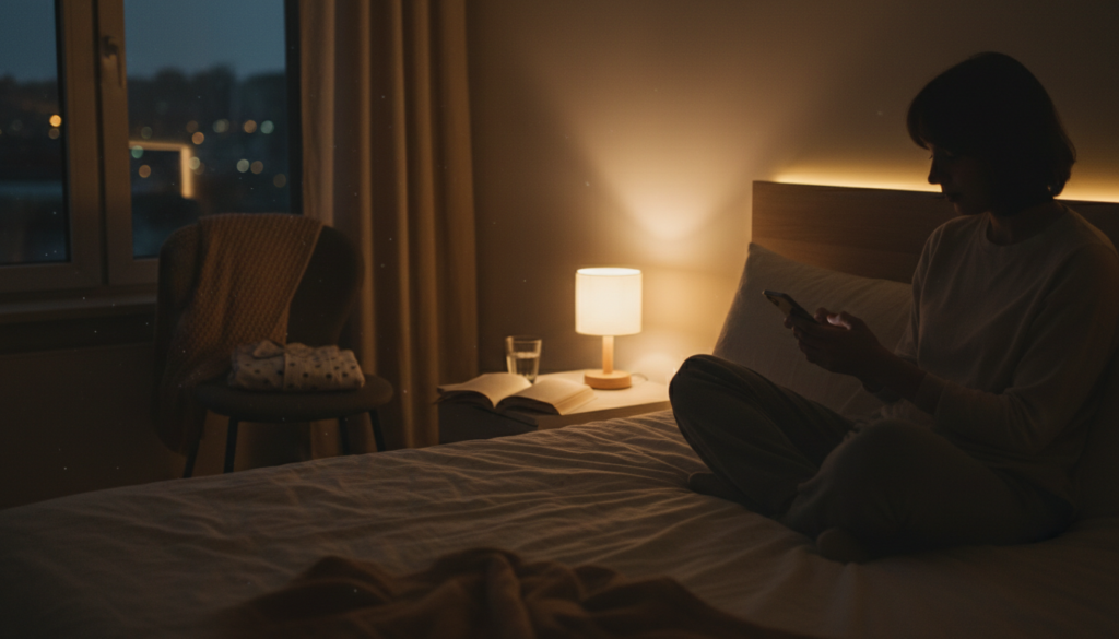 夜の生活習慣が睡眠に影響する様子を表した室内