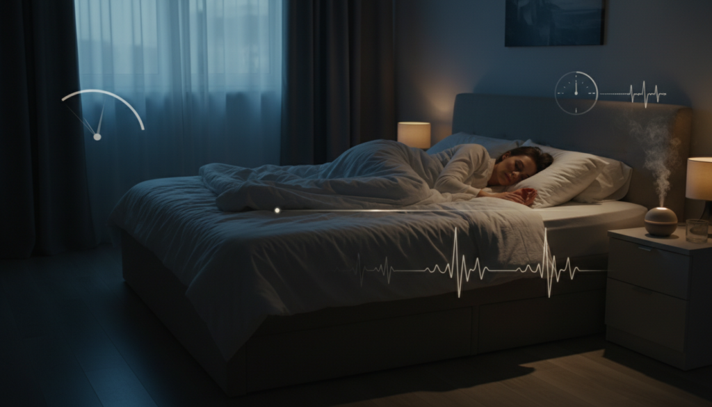 夜中の睡眠リズムをイメージした寝室の様子