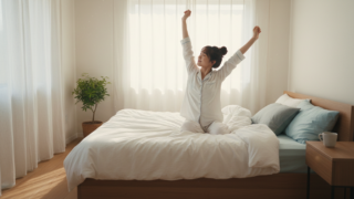 睡眠の質を上げる即効性のある方法をイメージした朝の目覚め風景