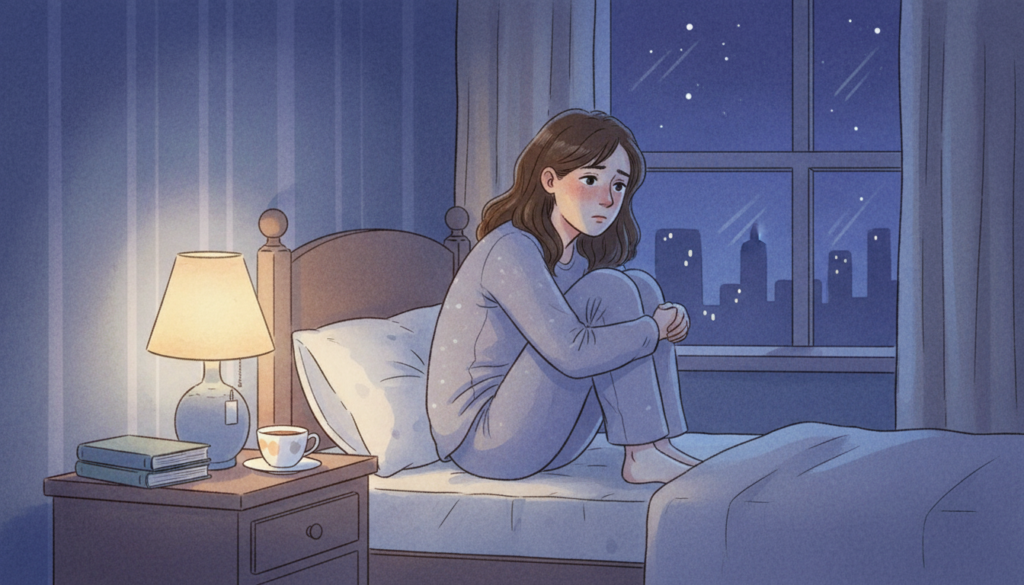 眠れないことに不安を感じている様子のイメージ
