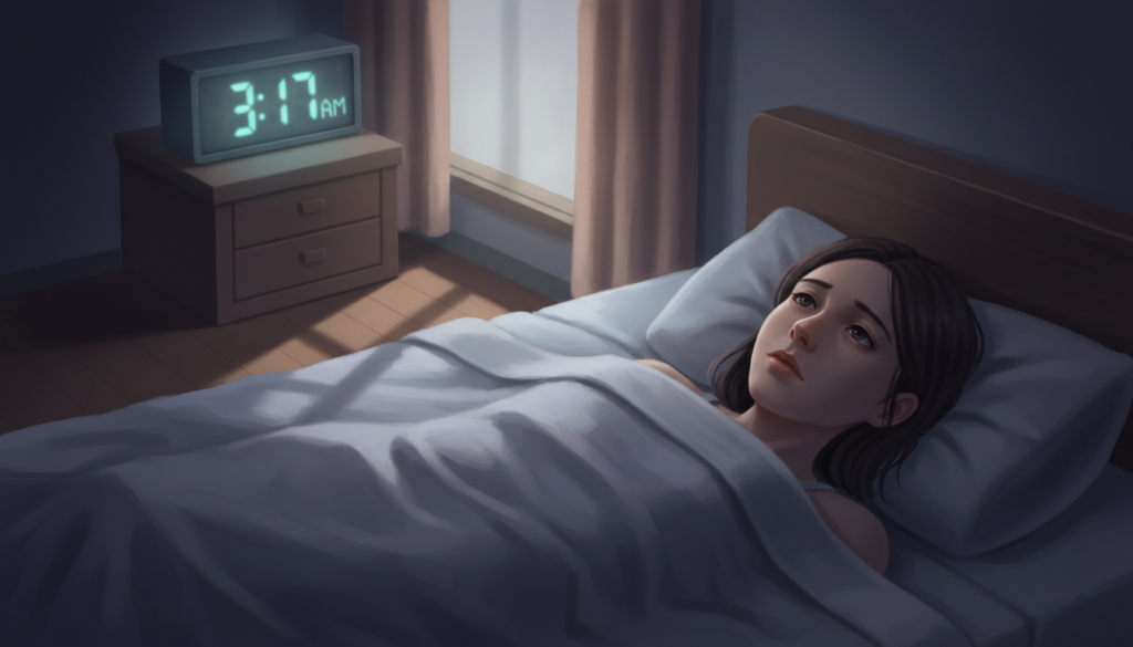 眠いのに寝れない原因を考えているイメージ