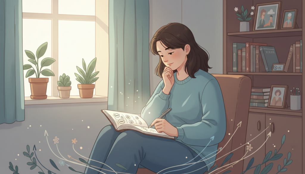 眠いのに寝れない悩みと向き合う考え方を表したイメージ