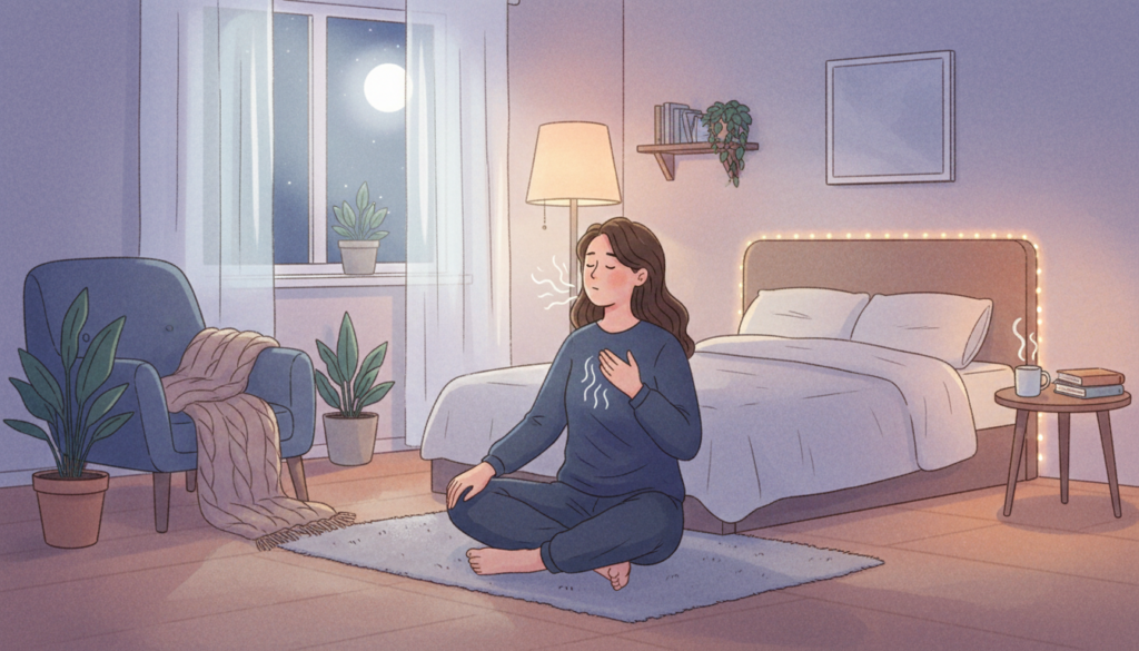 眠いのに寝れないときの対処法を試しているイメージ