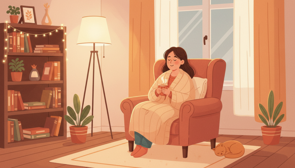 眠りの質を高めるためにリラックスして過ごすイメージ