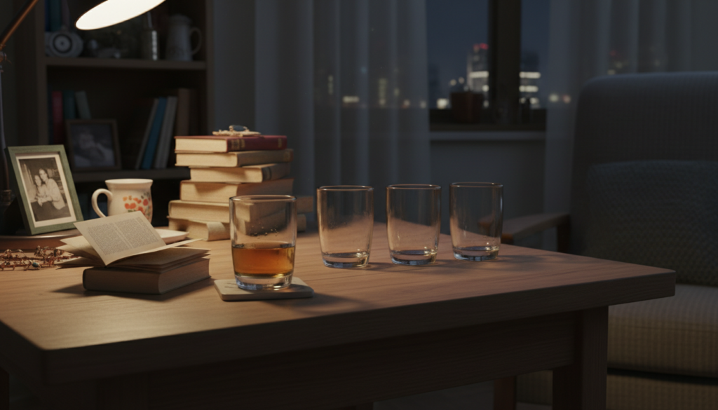 寝酒が習慣になりやすいことをイメージした室内