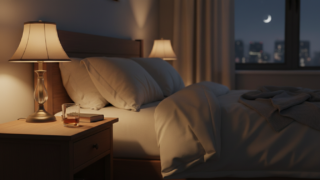 寝る前の寝室とグラスをイメージした落ち着いた空間