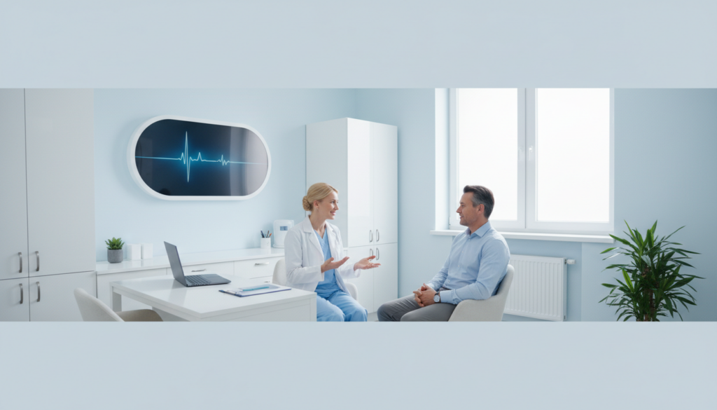 眠気がない症状について医師に相談する様子