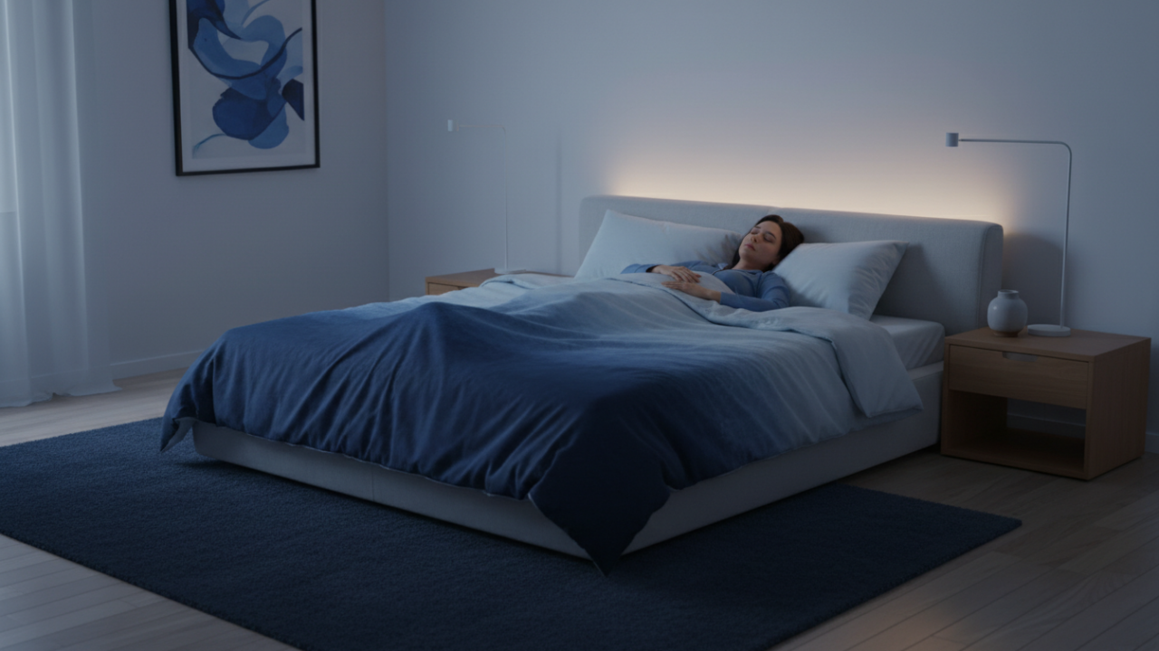 寝不足なのに眠気がない状態をイメージした寝室風景