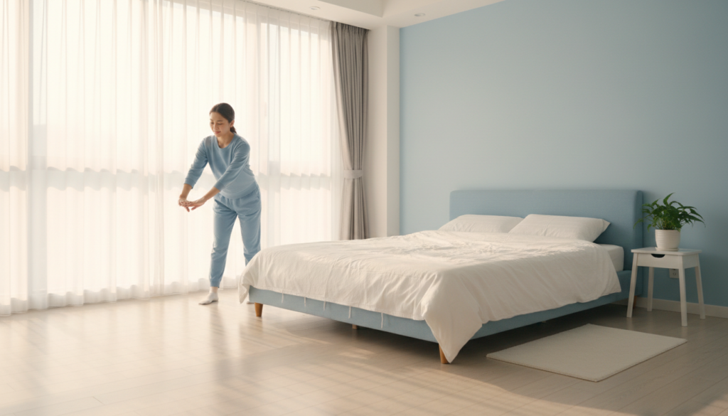 寝不足対処法として朝日を浴びる様子のイメージ