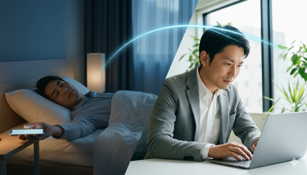 寝不足でも仕事中に眠くならないための生活習慣改善イメージ