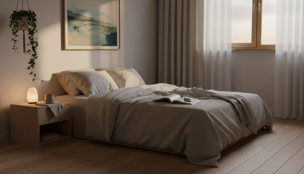 生活習慣から睡眠の質を見直すことを表現した室内