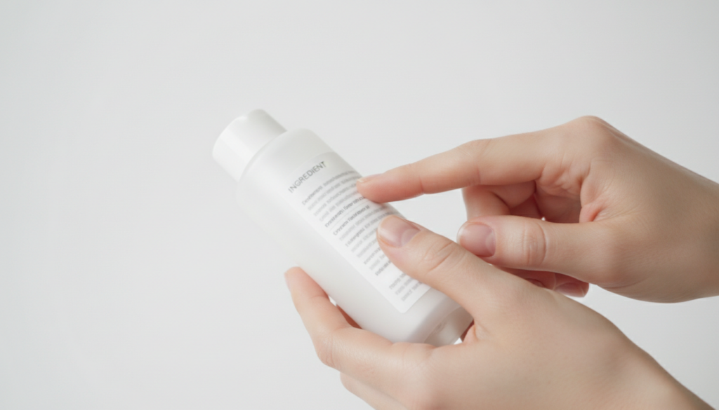 寝不足サプリの選び方として成分表示を確認する様子