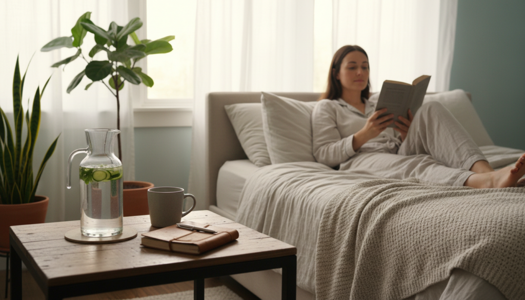 寝酒に頼らず睡眠を整えるイメージの寝室