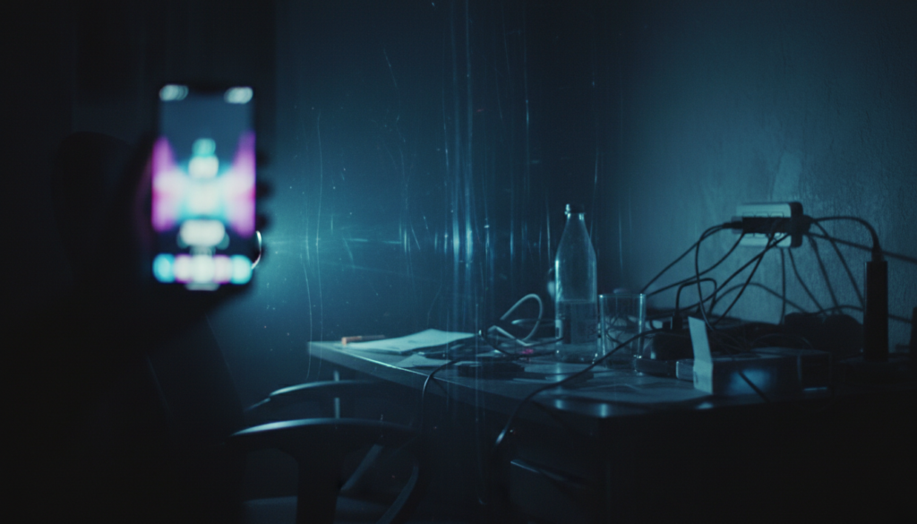 寝る前のスマホによる刺激をイメージした室内の様子