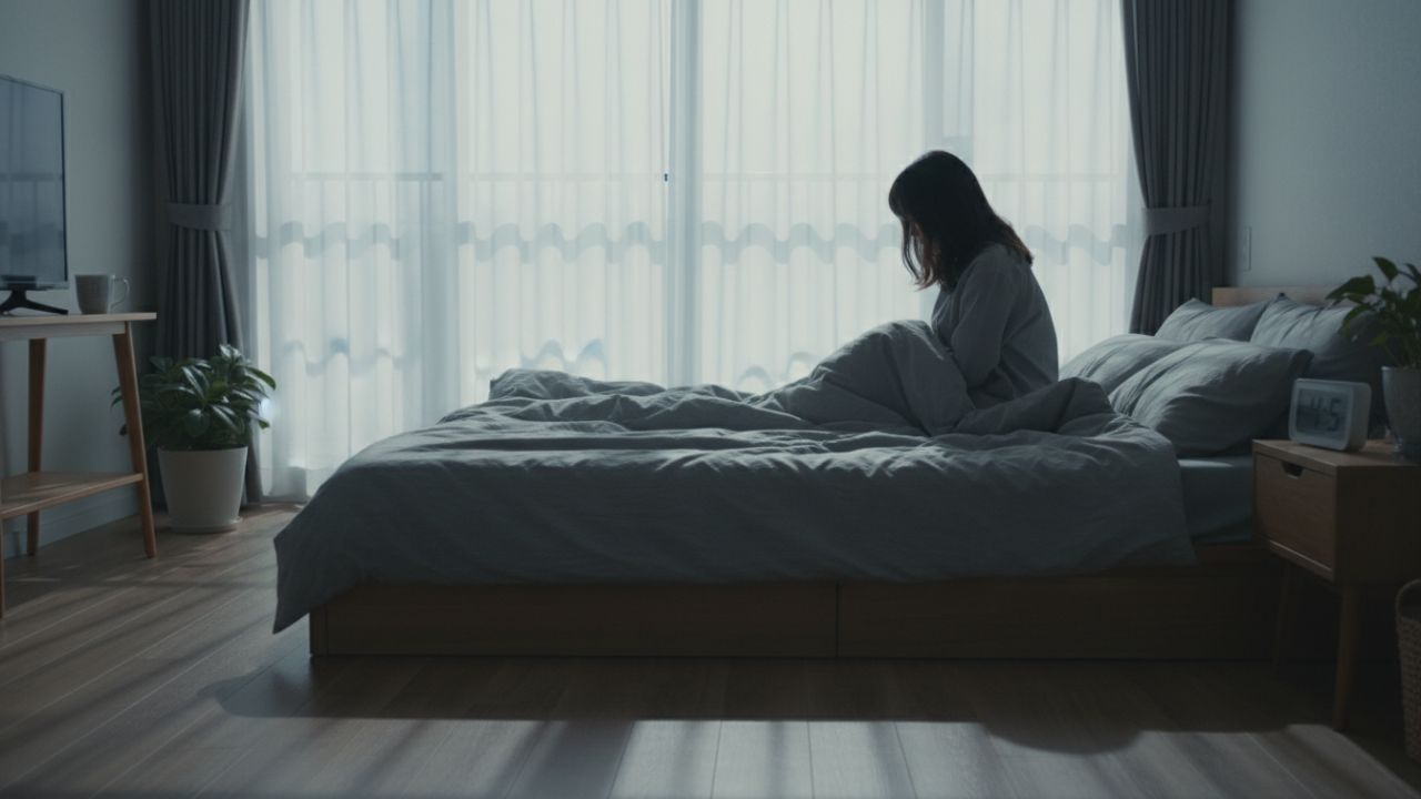 朝4時や5時ごろに目が覚めた早朝の寝室の様子