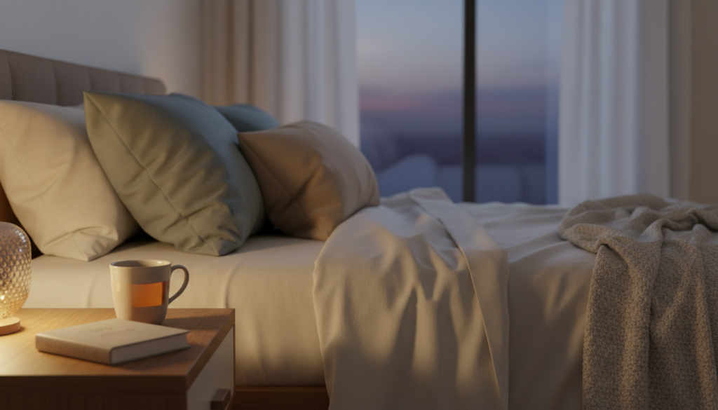 寝酒と睡眠の関係をイメージした就寝前の空間