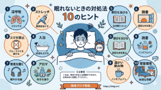 眠れないときの対処法を解説する図解イラスト