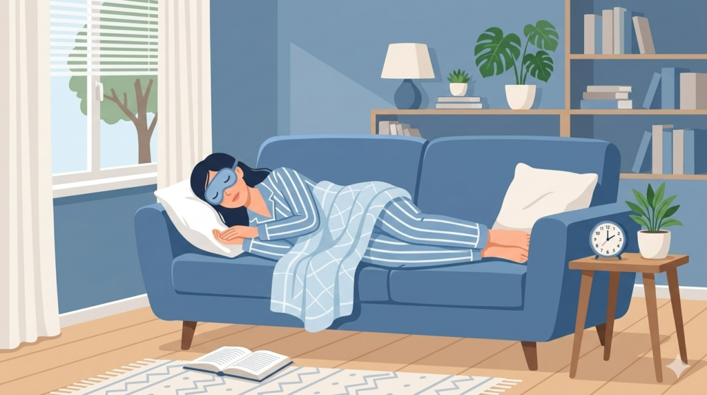 効果的な昼寝をイメージしたリラックスしている人物のイラスト