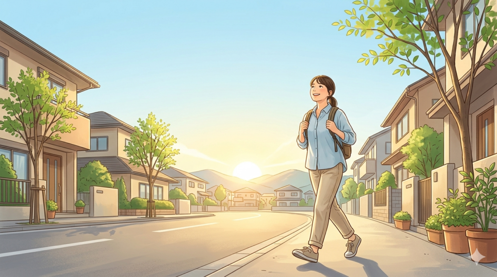 朝日を浴びて生活リズムを整えるイメージ