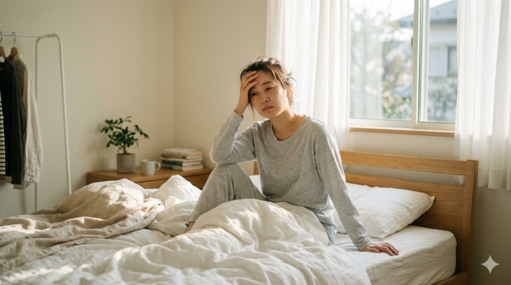 夢を見た後に疲れを感じる朝の様子