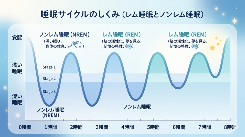 レム睡眠とノンレム睡眠のサイクル図