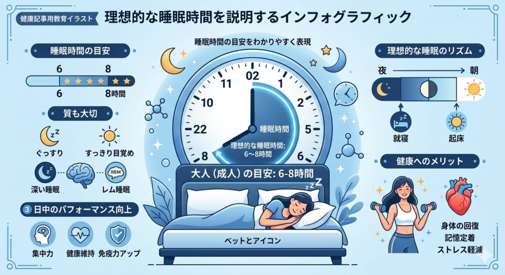 理想的な睡眠時間6〜8時間を示すイメージ