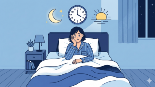 睡眠リズムが乱れて眠れない人物を表したイラスト