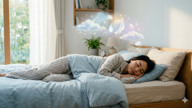 夢を見ながら眠る女性と睡眠のイメージ